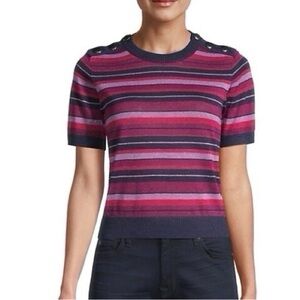 Kate Spade Interstellar Blue Striped knit Short Sleeve Sweater